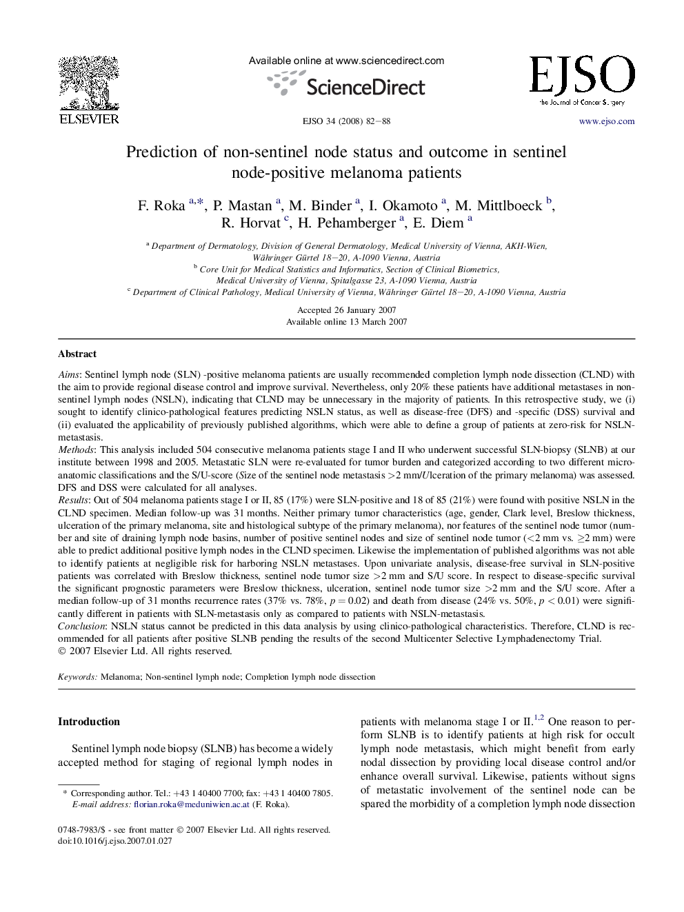 Prediction of non-sentinel node status and outcome in sentinel node-positive melanoma patients