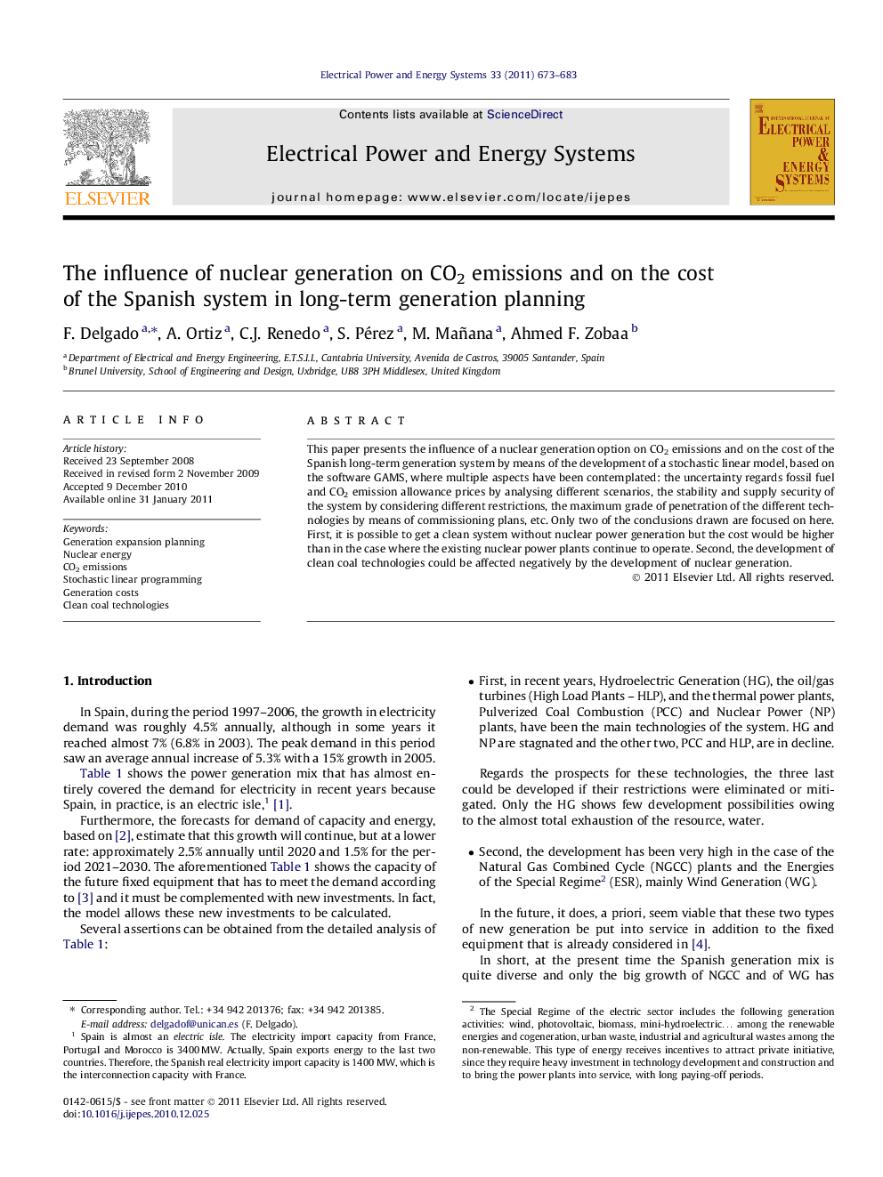 The influence of nuclear generation on CO2 emissions and on the cost of the Spanish system in long-term generation planning