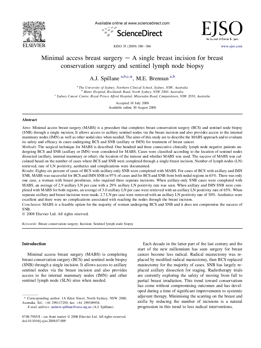 Minimal access breast surgery – A single breast incision for breast conservation surgery and sentinel lymph node biopsy