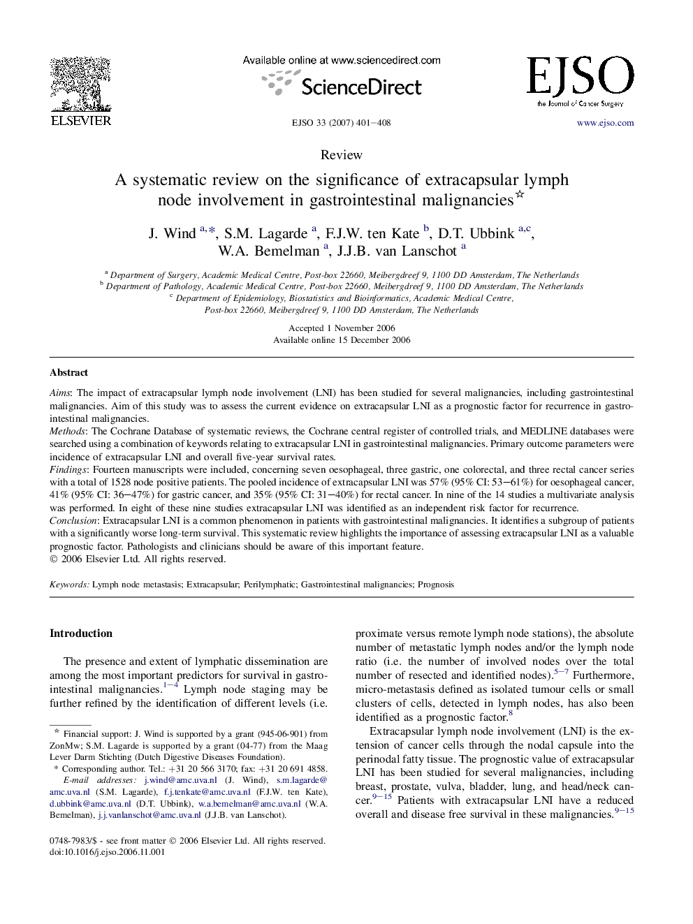 A systematic review on the significance of extracapsular lymph node involvement in gastrointestinal malignancies 