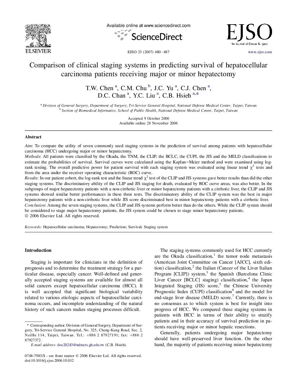 Comparison of clinical staging systems in predicting survival of hepatocellular carcinoma patients receiving major or minor hepatectomy