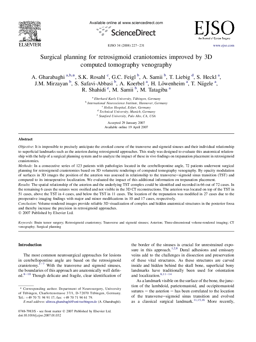 Surgical planning for retrosigmoid craniotomies improved by 3D computed tomography venography