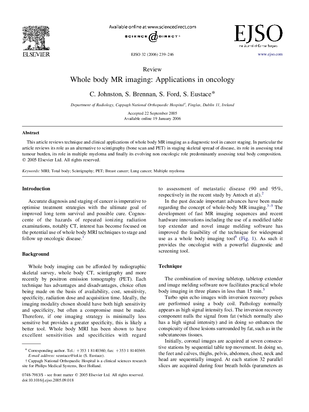 Whole body MR imaging: Applications in oncology