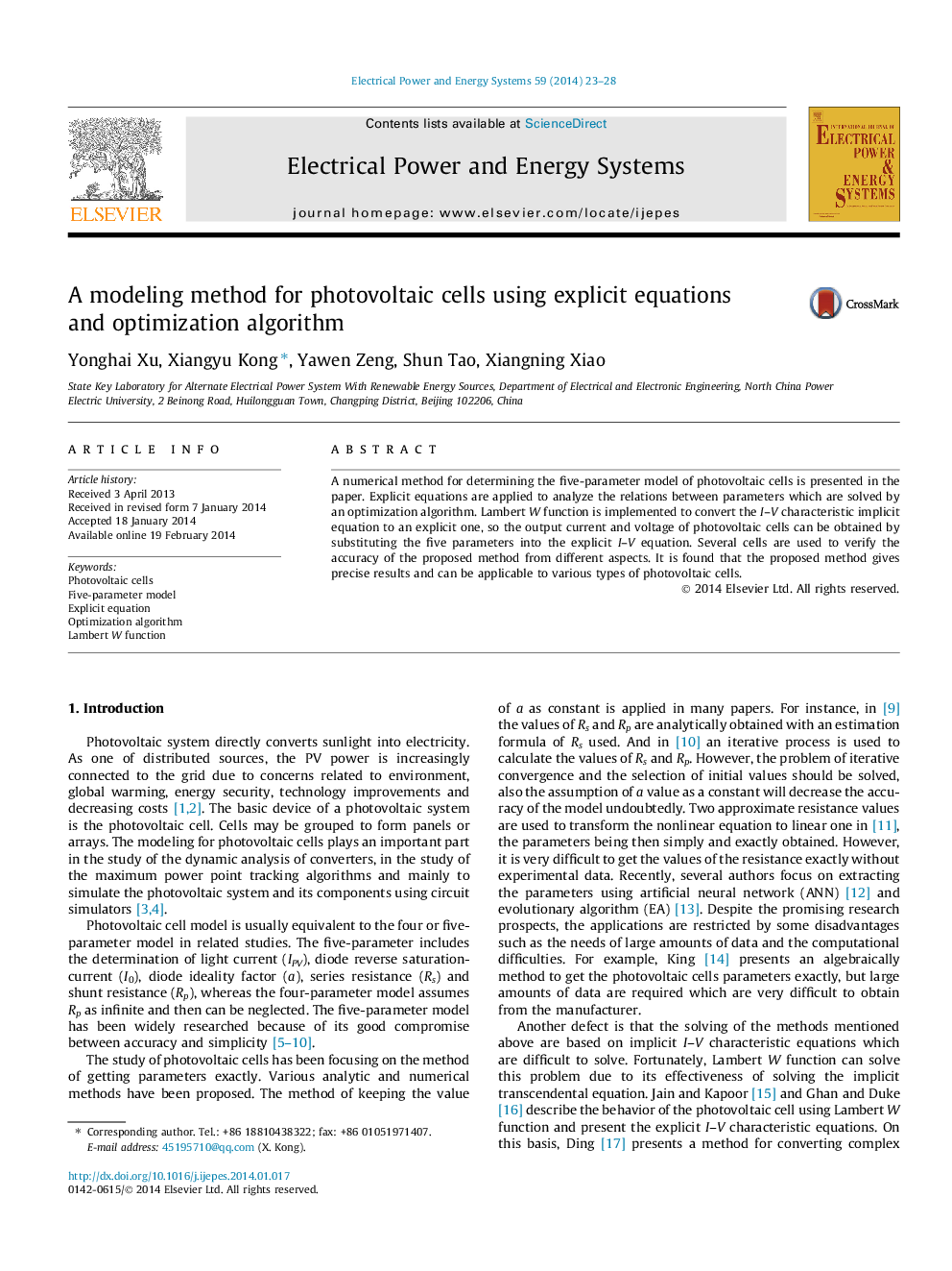 A modeling method for photovoltaic cells using explicit equations and optimization algorithm