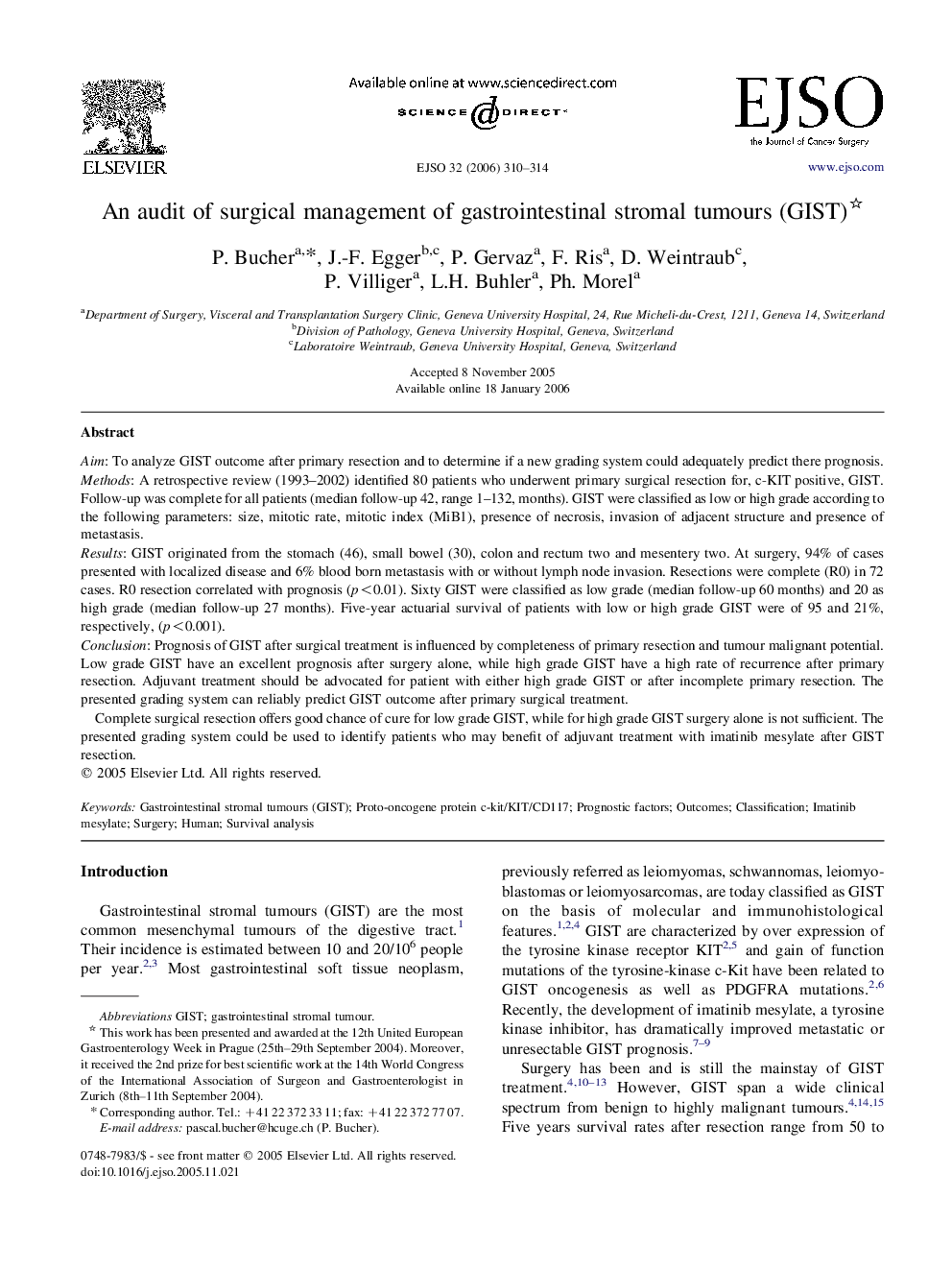 An audit of surgical management of gastrointestinal stromal tumours (GIST) 