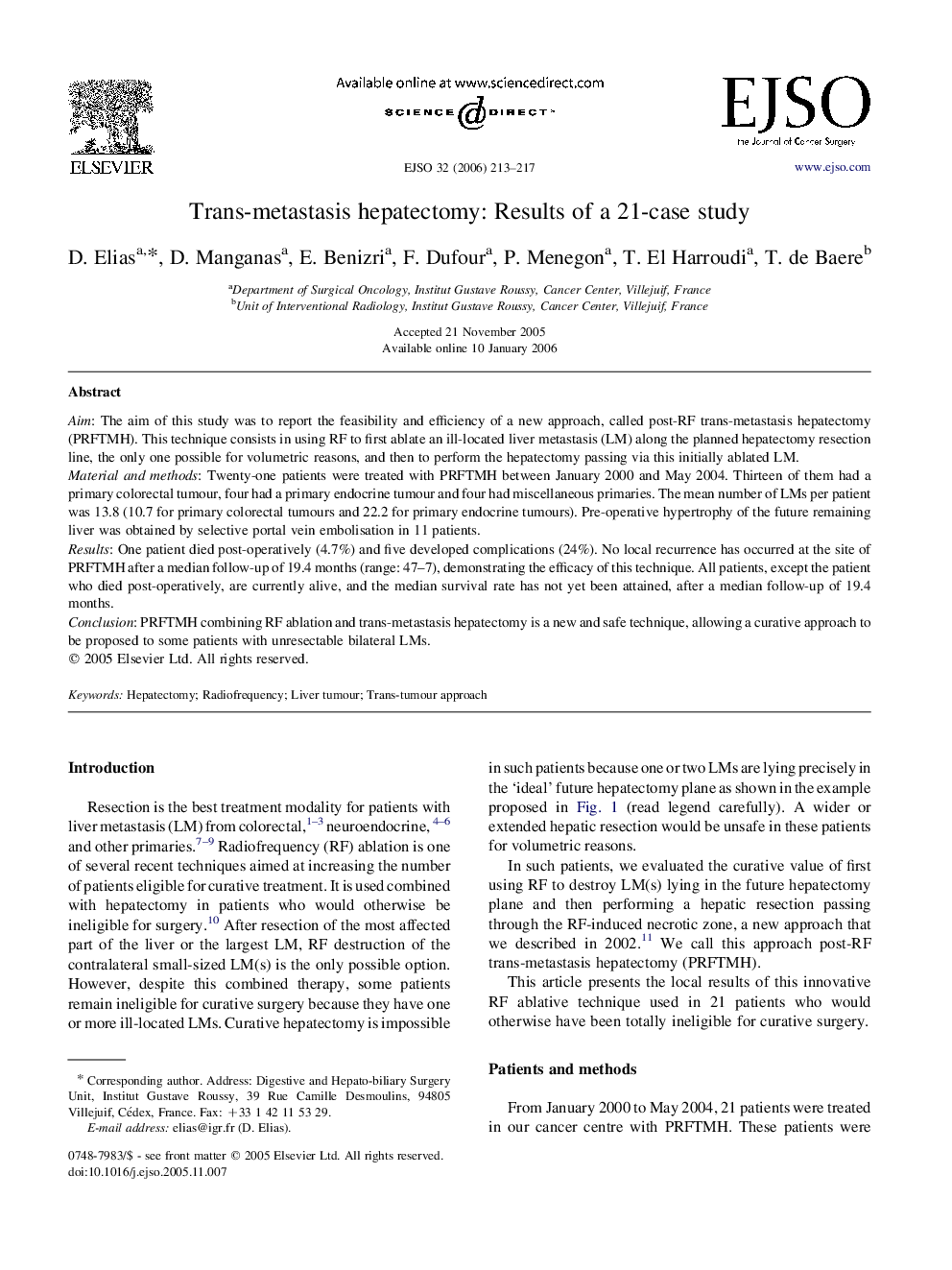 Trans-metastasis hepatectomy: Results of a 21-case study