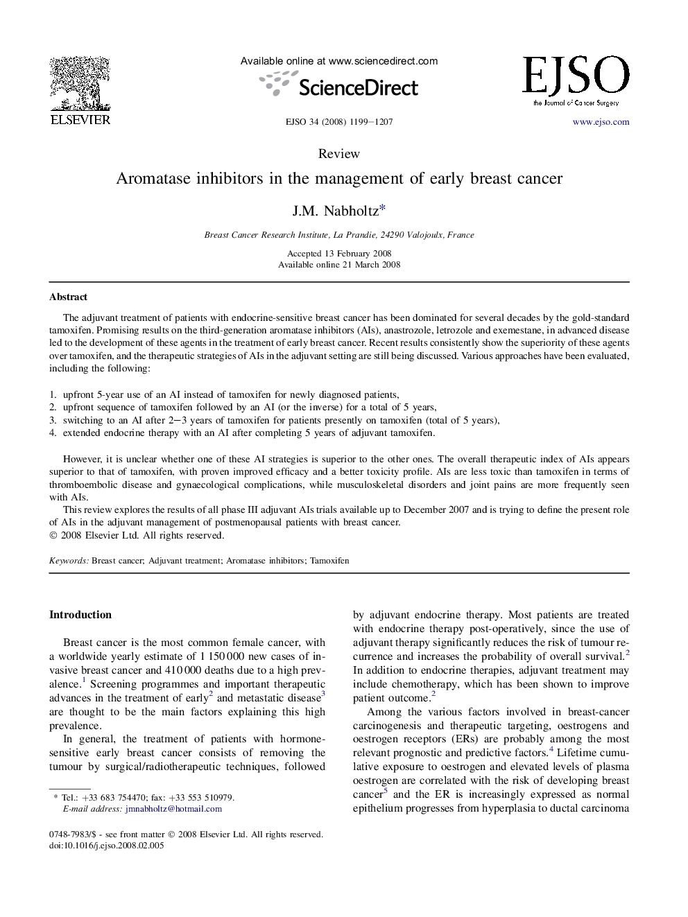 Aromatase inhibitors in the management of early breast cancer