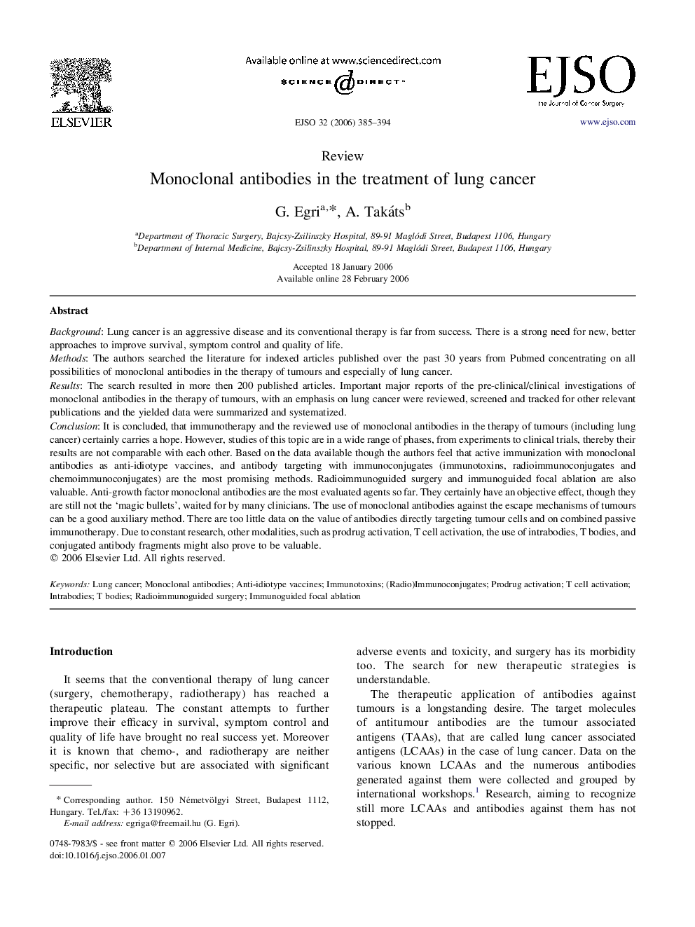 Monoclonal antibodies in the treatment of lung cancer