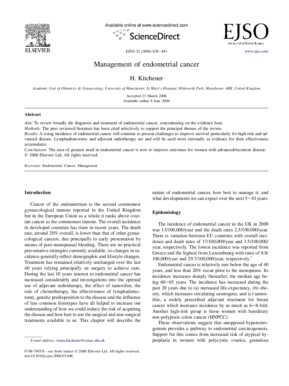 Management of endometrial cancer