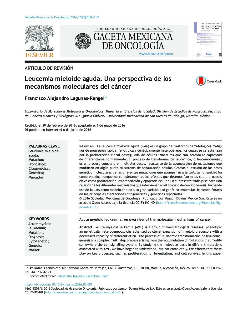 Leucemia mieloide aguda. Una perspectiva de los mecanismos moleculares del cáncer