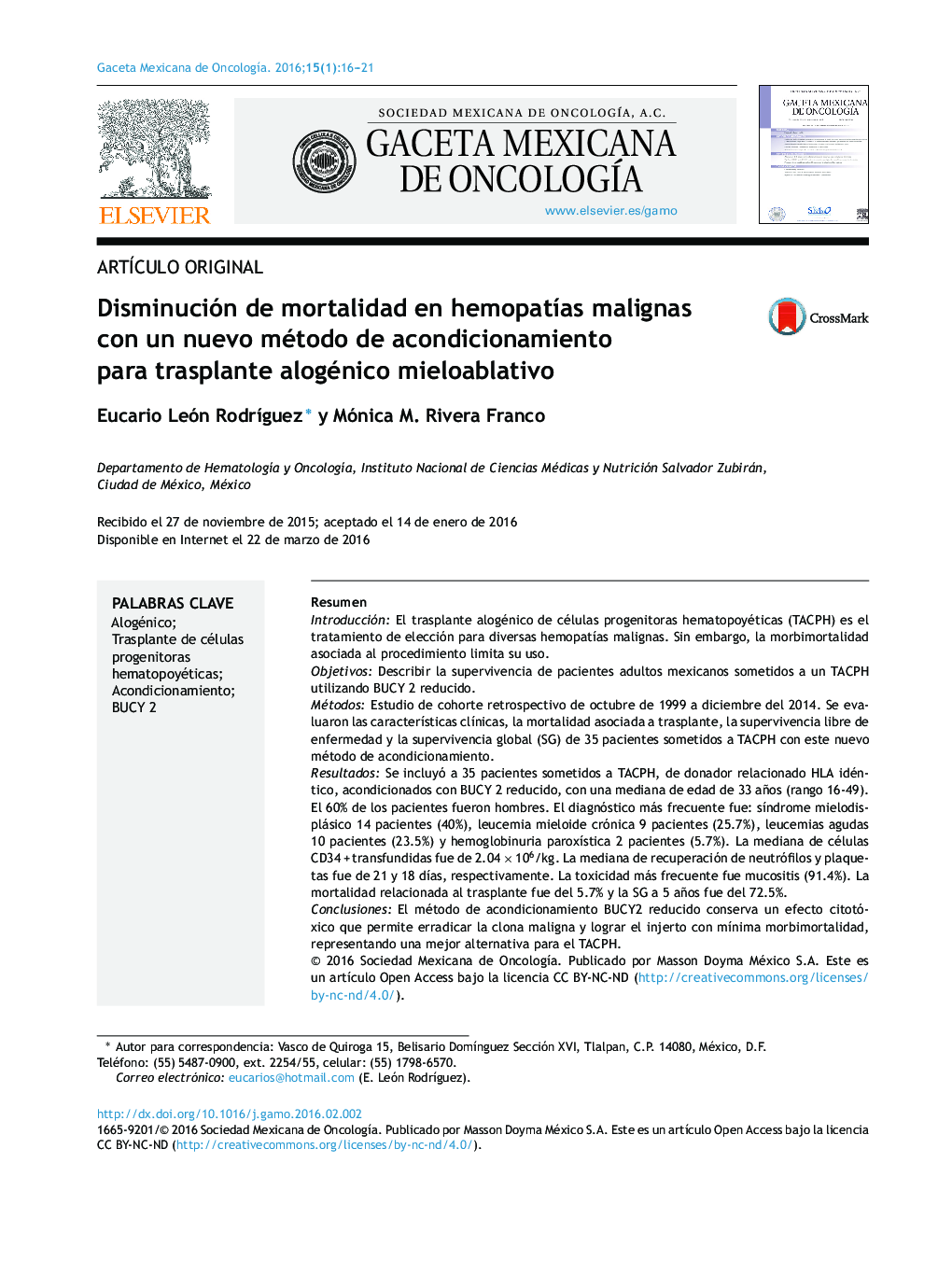 Disminución de mortalidad en hemopatías malignas con un nuevo método de acondicionamiento para trasplante alogénico mieloablativo