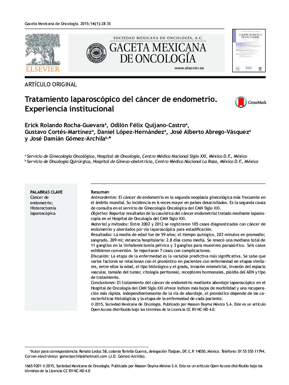 Tratamiento laparoscópico del cáncer de endometrio. Experiencia institucional