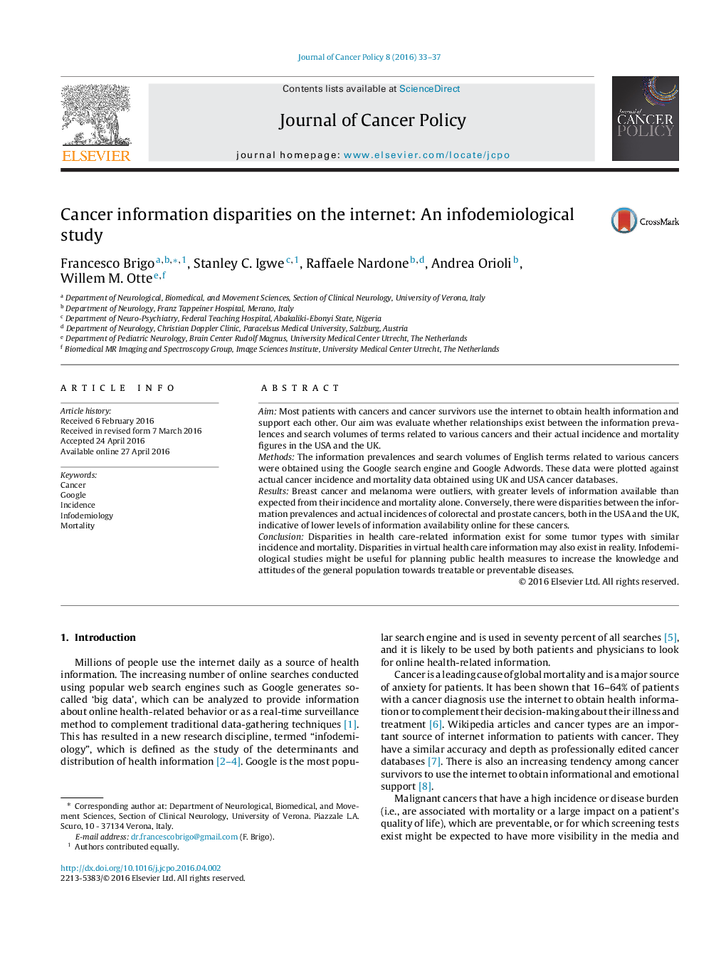 Cancer information disparities on the internet: An infodemiological study