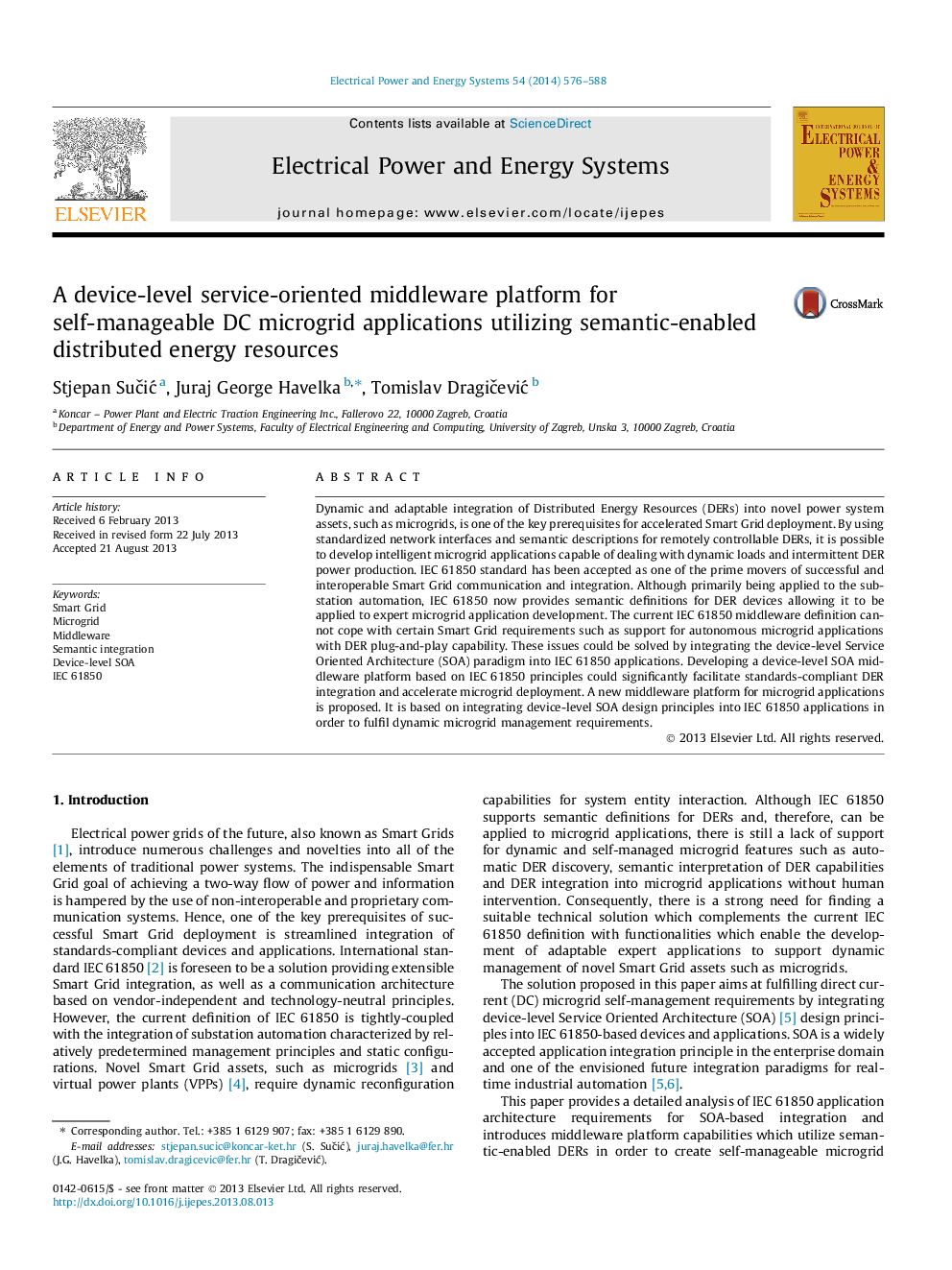 A device-level service-oriented middleware platform for self-manageable DC microgrid applications utilizing semantic-enabled distributed energy resources