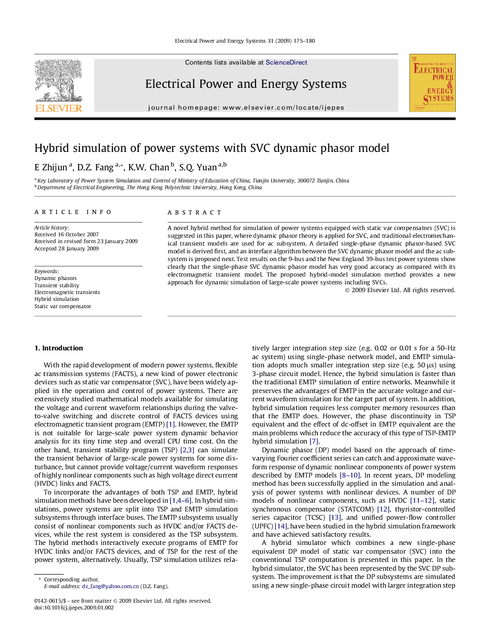 Hybrid simulation of power systems with SVC dynamic phasor model