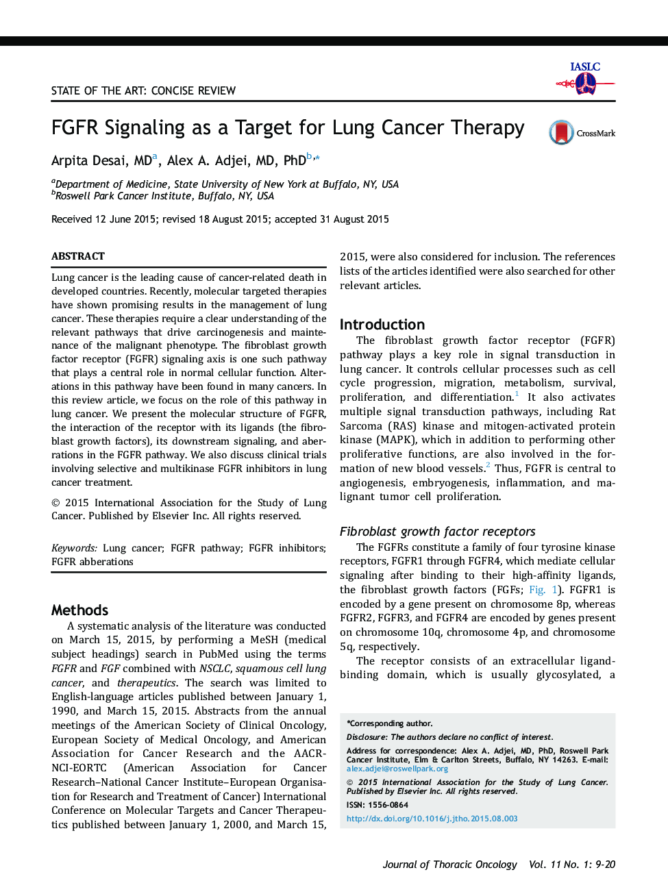 عکس صفحه اول مقاله: FGFR Signaling as a Target for Lung Cancer Therapy FGFR Signaling as a Target for Lung Cancer Therapy