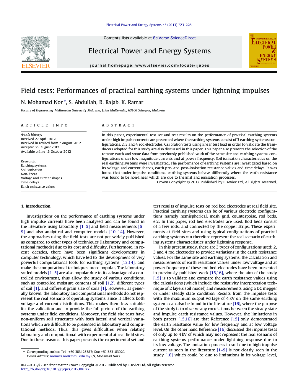 Field tests: Performances of practical earthing systems under lightning impulses