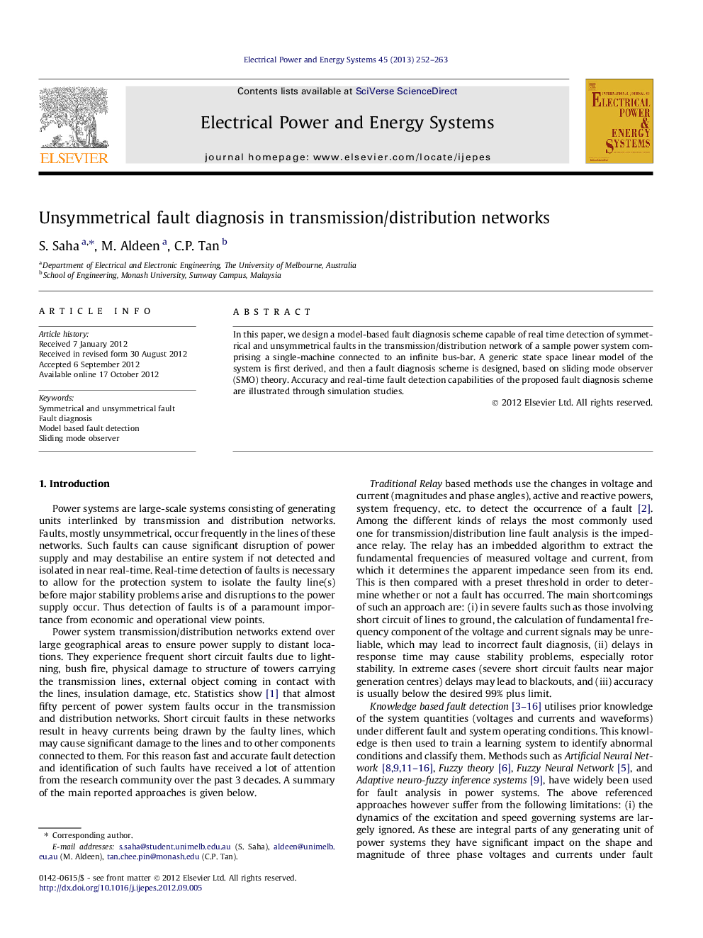 عکس صفحه اول مقاله: Unsymmetrical fault diagnosis in transmission/distribution networks Unsymmetrical fault diagnosis in transmission/distribution networks
