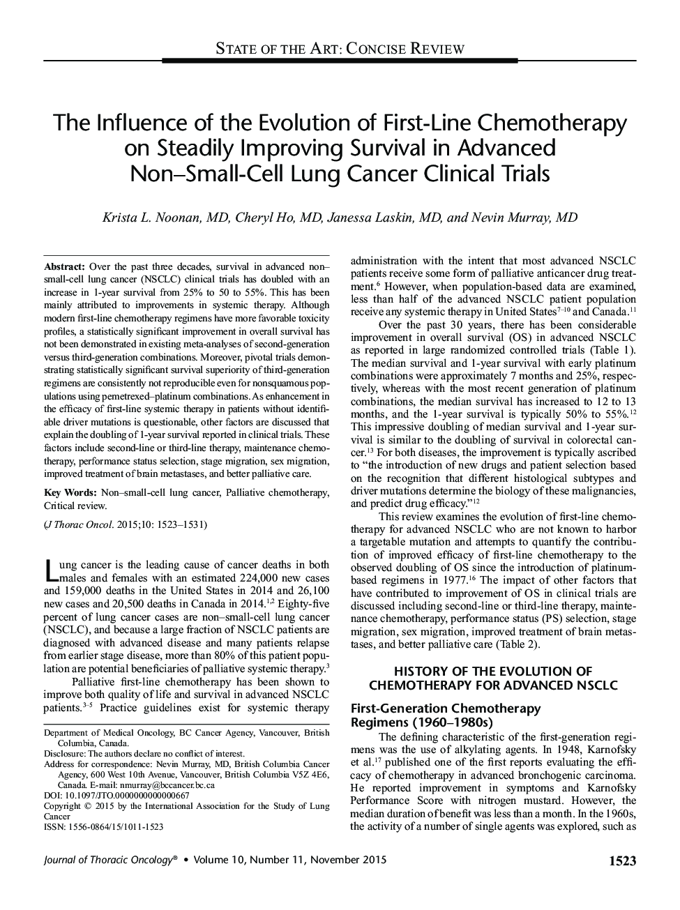 The Influence of the Evolution of First-Line Chemotherapy on Steadily Improving Survival in Advanced Non-Small-Cell Lung Cancer Clinical Trials