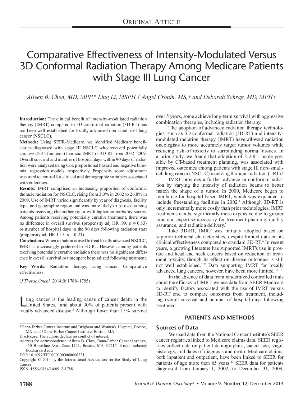 Comparative Effectiveness of Intensity-Modulated Versus 3D Conformal Radiation Therapy Among Medicare Patients with Stage III Lung Cancer 