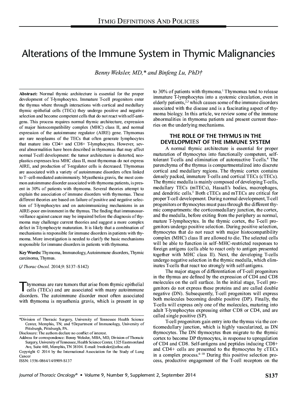 Alterations of the Immune System in Thymic Malignancies 