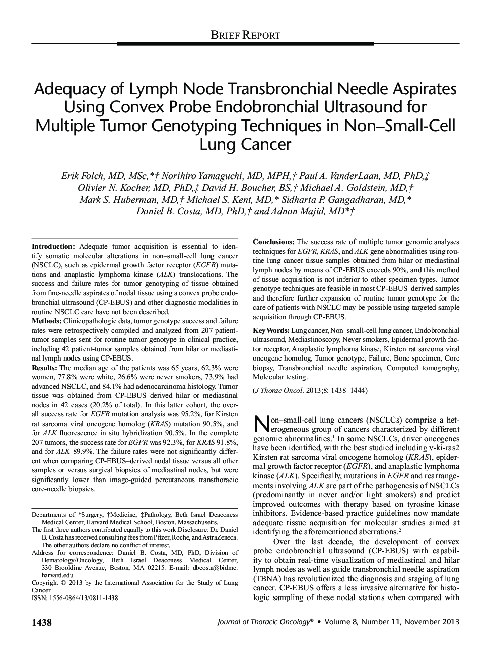 Adequacy of Lymph Node Transbronchial Needle Aspirates Using Convex Probe Endobronchial Ultrasound for Multiple Tumor Genotyping Techniques in Non–Small-Cell Lung Cancer 