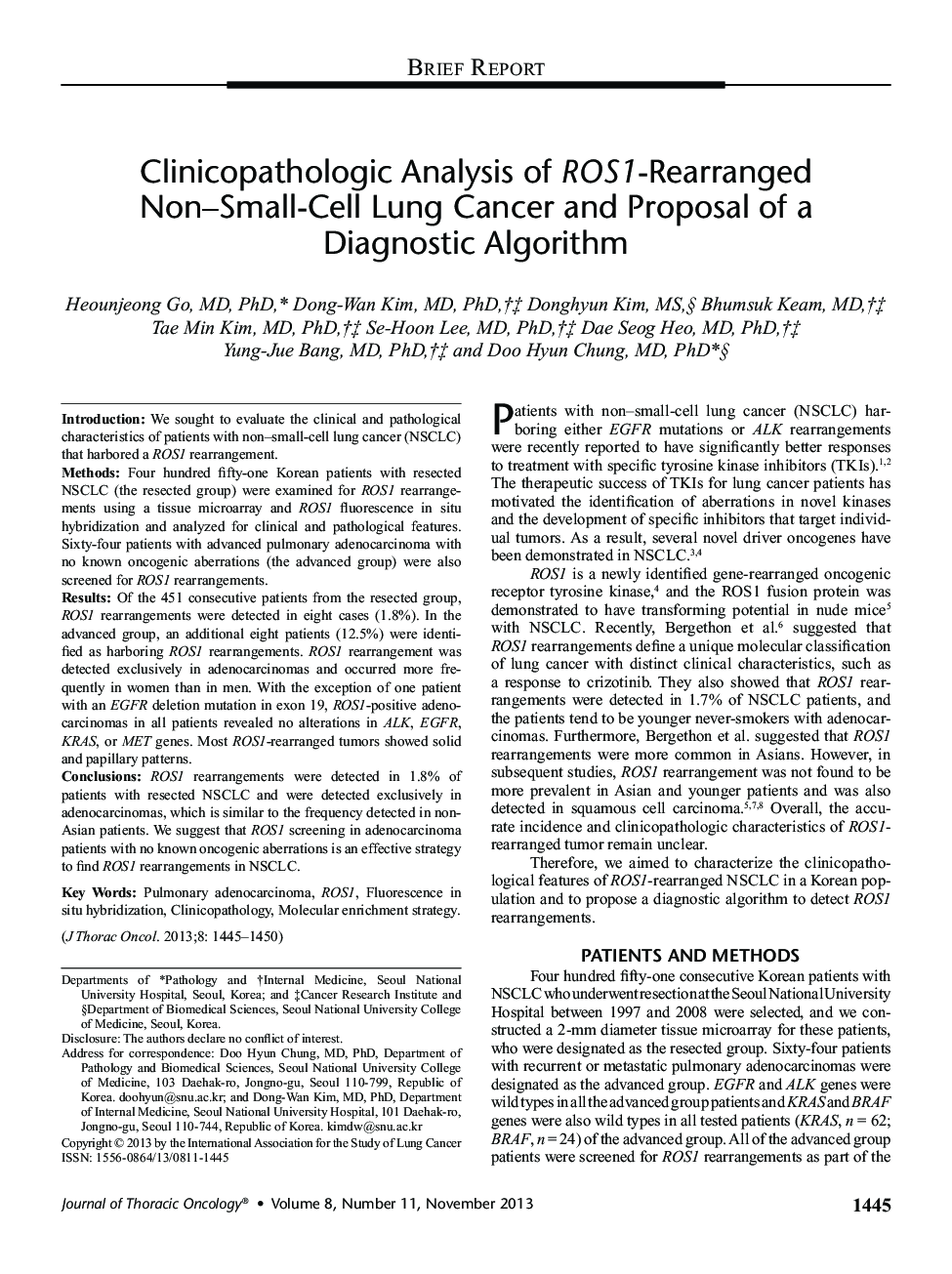 Clinicopathologic Analysis of ROS1-Rearranged Non–Small-Cell Lung Cancer and Proposal of a Diagnostic Algorithm 