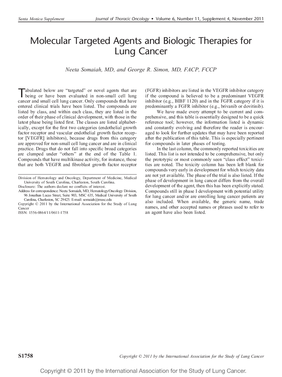 Molecular Targeted Agents and Biologic Therapies for Lung Cancer