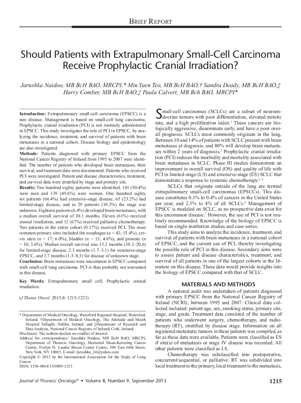 Should Patients with Extrapulmonary Small-Cell Carcinoma Receive Prophylactic Cranial Irradiation? 