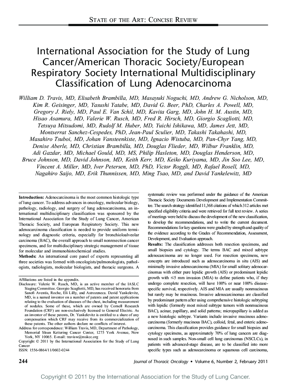 International Association for the Study of Lung Cancer/American Thoracic Society/European Respiratory Society International Multidisciplinary Classification of Lung Adenocarcinoma 