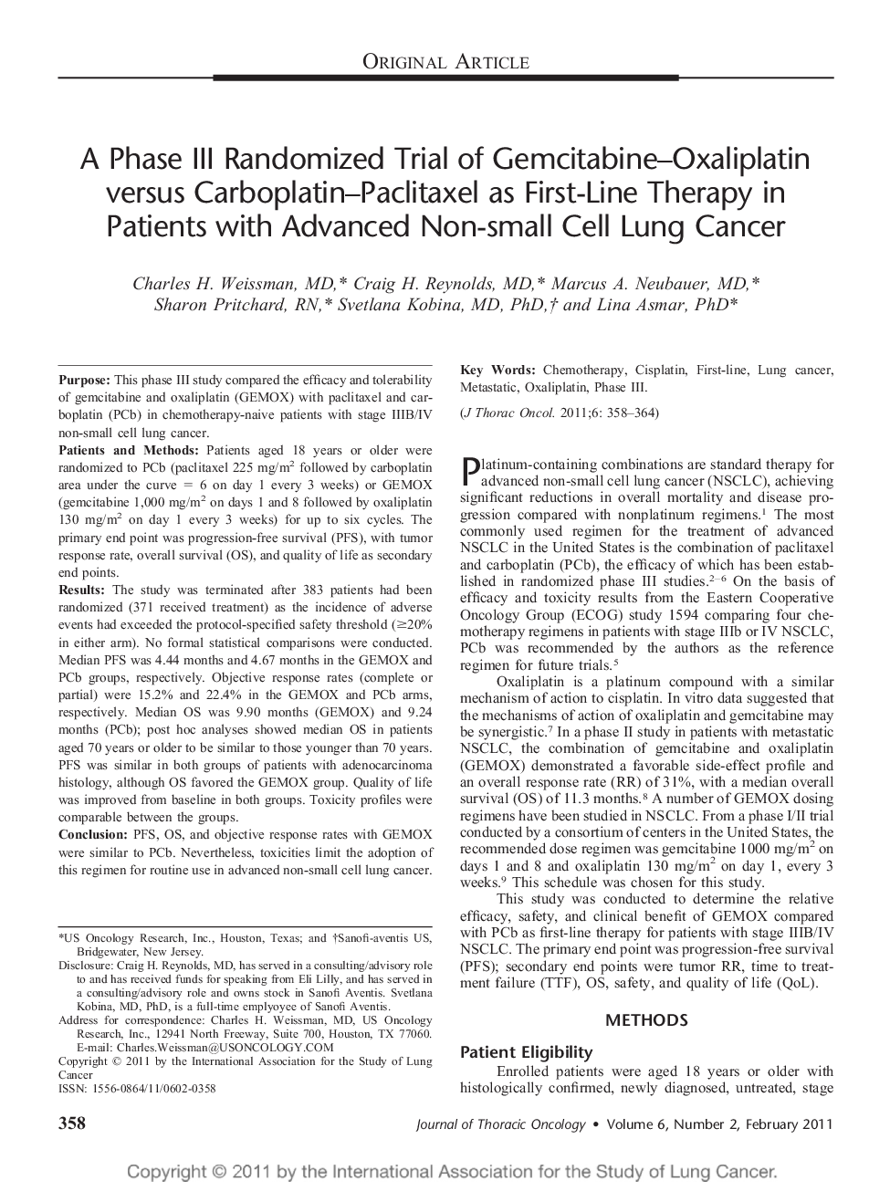 A Phase III Randomized Trial of Gemcitabine–Oxaliplatin versus Carboplatin–Paclitaxel as First-Line Therapy in Patients with Advanced Non-small Cell Lung Cancer 