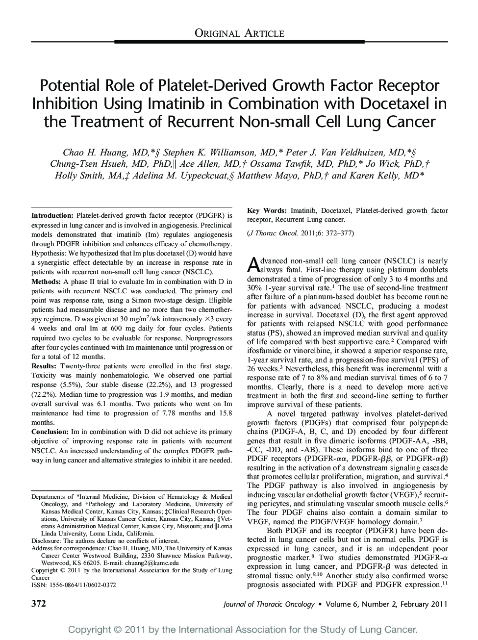 Potential Role of Platelet-Derived Growth Factor Receptor Inhibition Using Imatinib in Combination with Docetaxel in the Treatment of Recurrent Non-small Cell Lung Cancer 