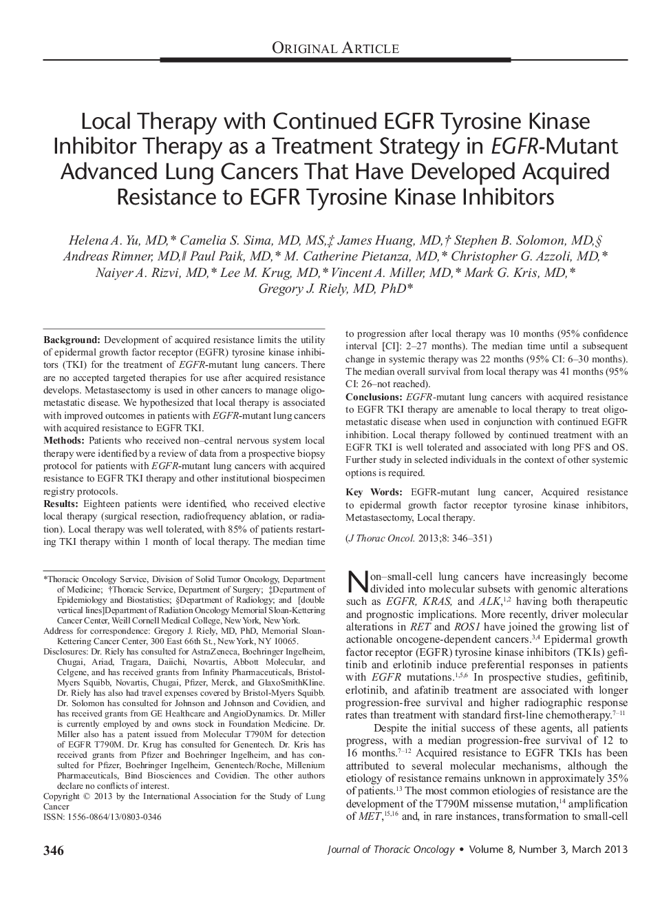 Local Therapy with Continued EGFR Tyrosine Kinase Inhibitor Therapy as a Treatment Strategy in EGFR-Mutant Advanced Lung Cancers That Have Developed Acquired Resistance to EGFR Tyrosine Kinase Inhibitors 