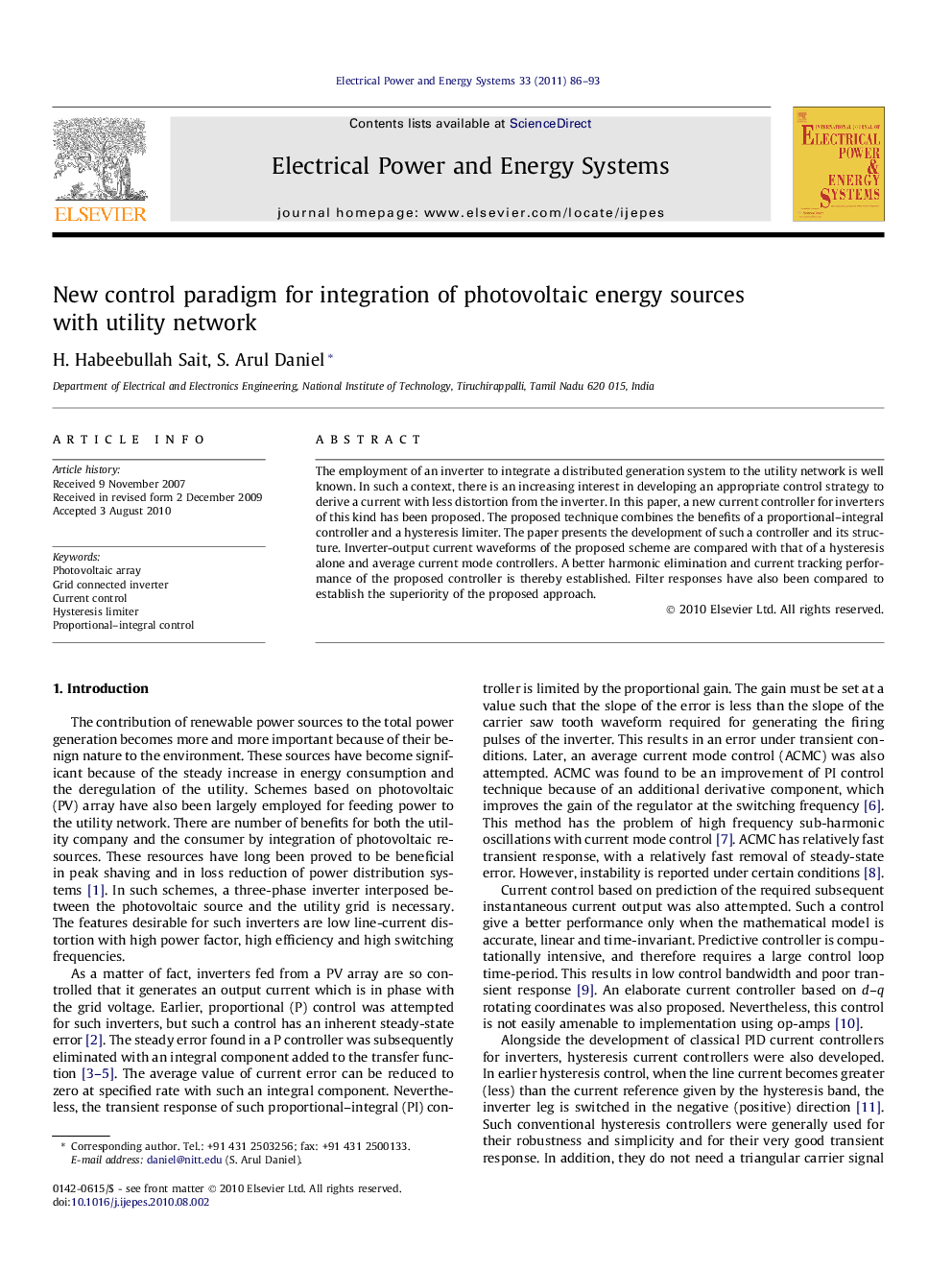 New control paradigm for integration of photovoltaic energy sources with utility network