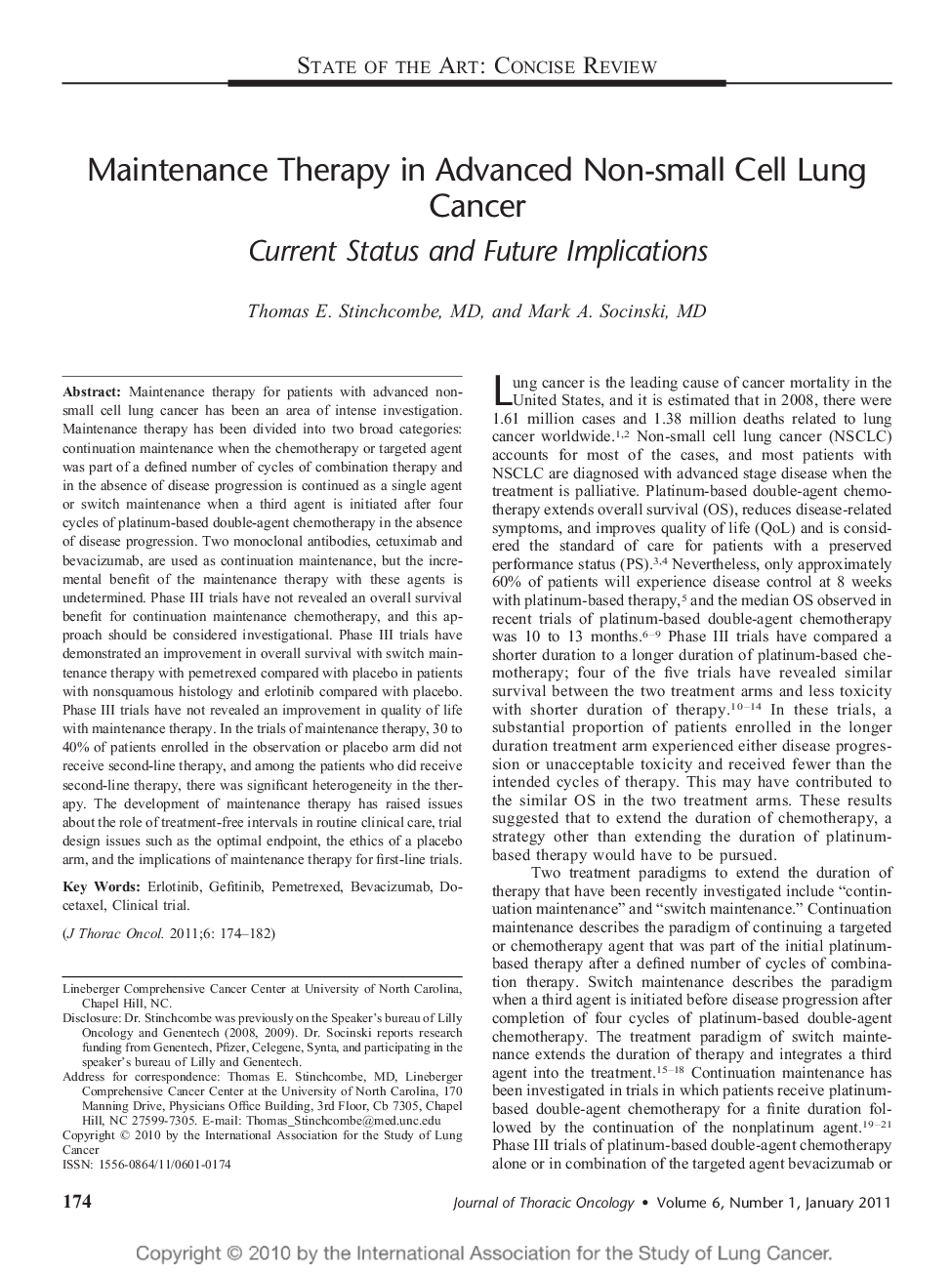 Maintenance Therapy in Advanced Non-small Cell Lung Cancer: Current Status and Future Implications 