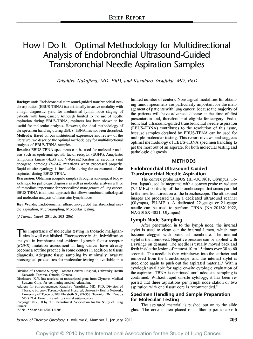 How I Do It—Optimal Methodology for Multidirectional Analysis of Endobronchial Ultrasound-Guided Transbronchial Needle Aspiration Samples 