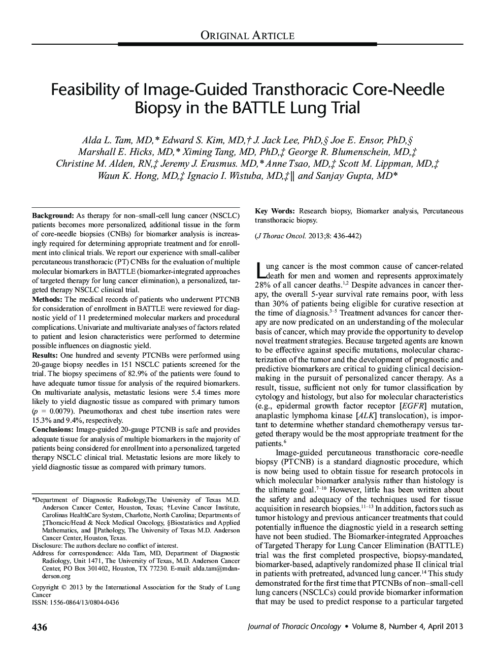 Feasibility of Image-Guided Transthoracic Core-Needle Biopsy in the BATTLE Lung Trial 