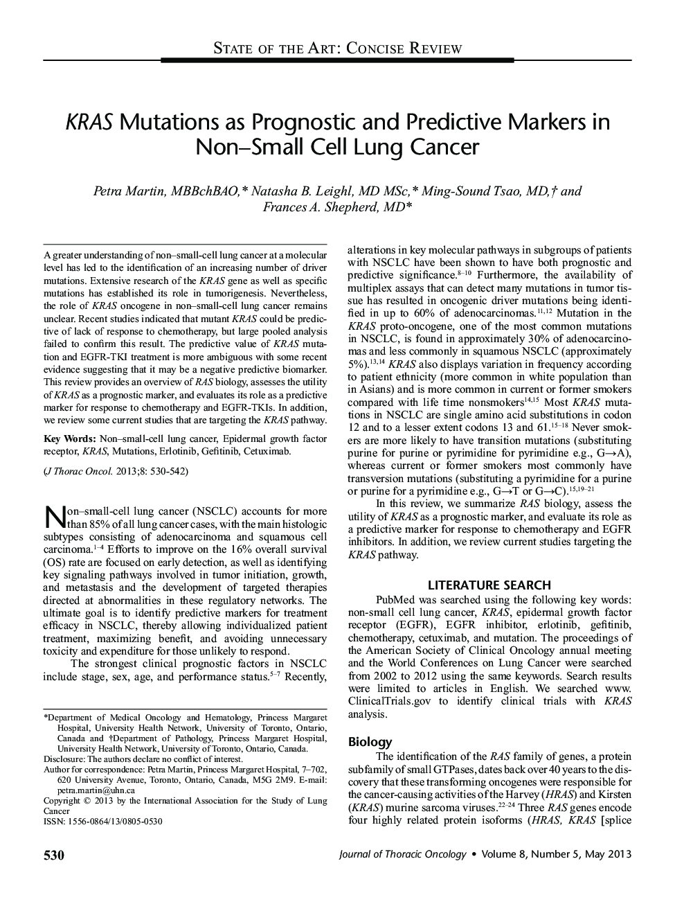 KRAS Mutations as Prognostic and Predictive Markers in Non–Small Cell Lung Cancer 