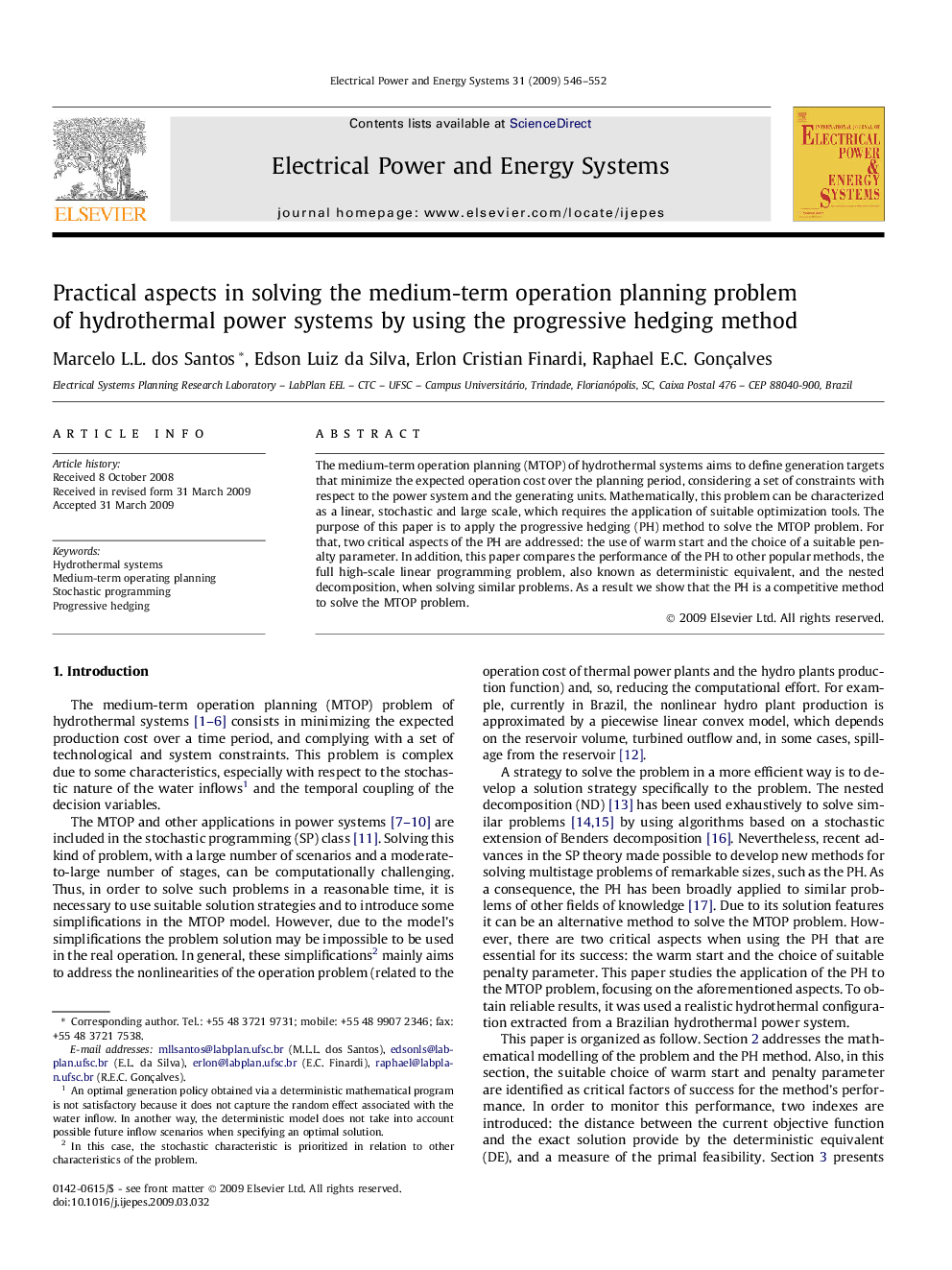 Practical aspects in solving the medium-term operation planning problem of hydrothermal power systems by using the progressive hedging method