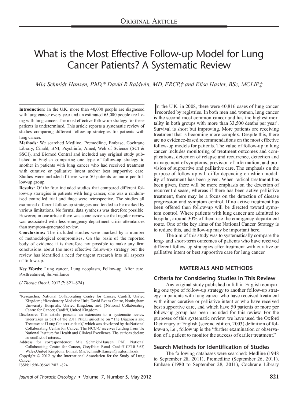 What is the Most Effective Follow-up Model for Lung Cancer Patients? A Systematic Review 