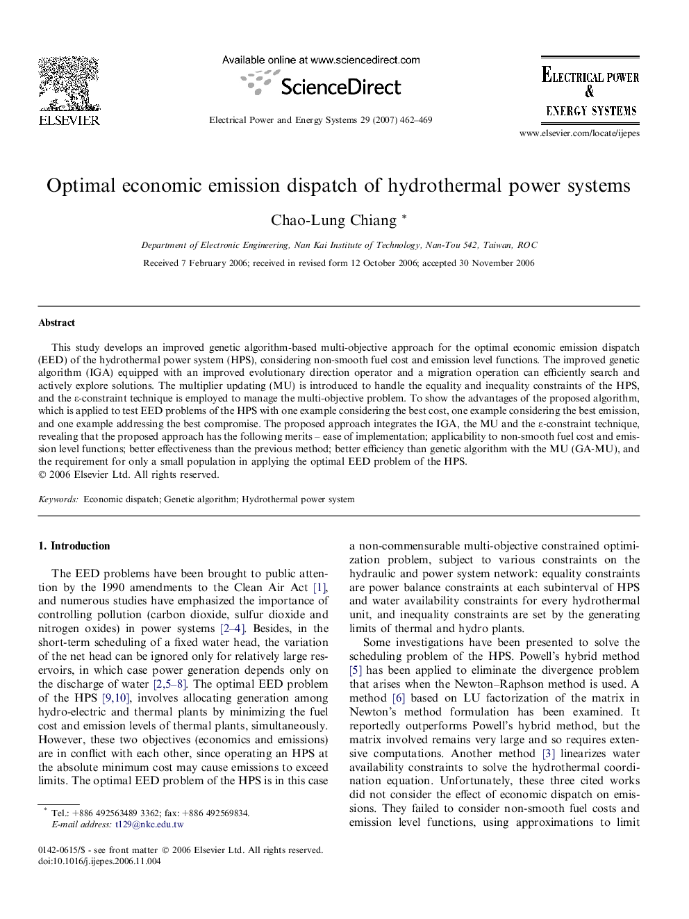 Optimal economic emission dispatch of hydrothermal power systems