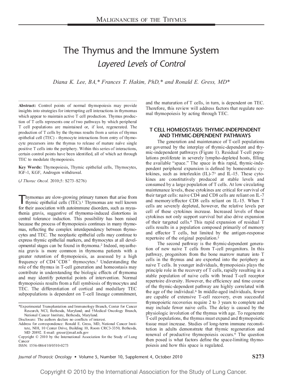 The Thymus and the Immune System: Layered Levels of Control 