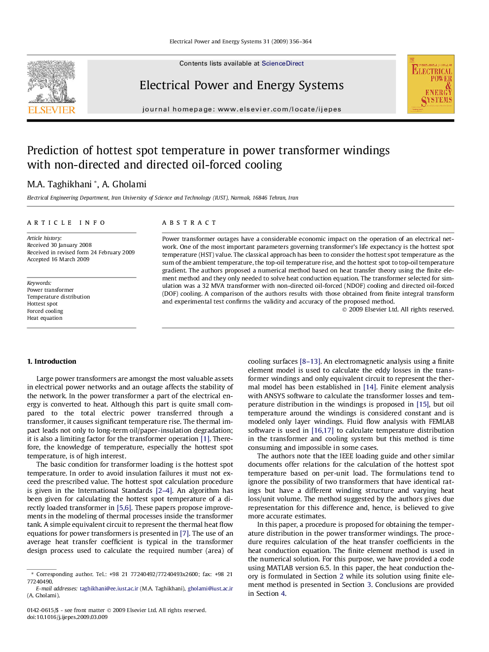 Prediction of hottest spot temperature in power transformer windings with non-directed and directed oil-forced cooling