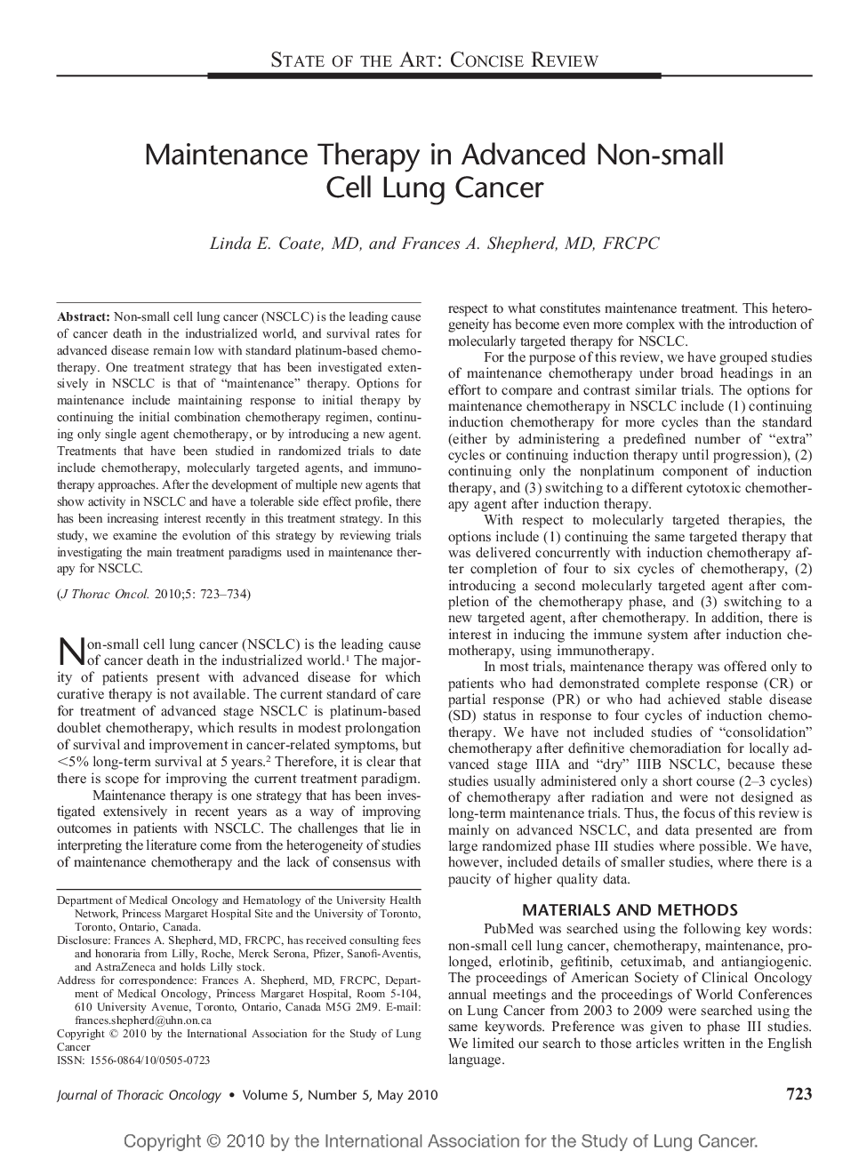 Maintenance Therapy in Advanced Non-small Cell Lung Cancer 