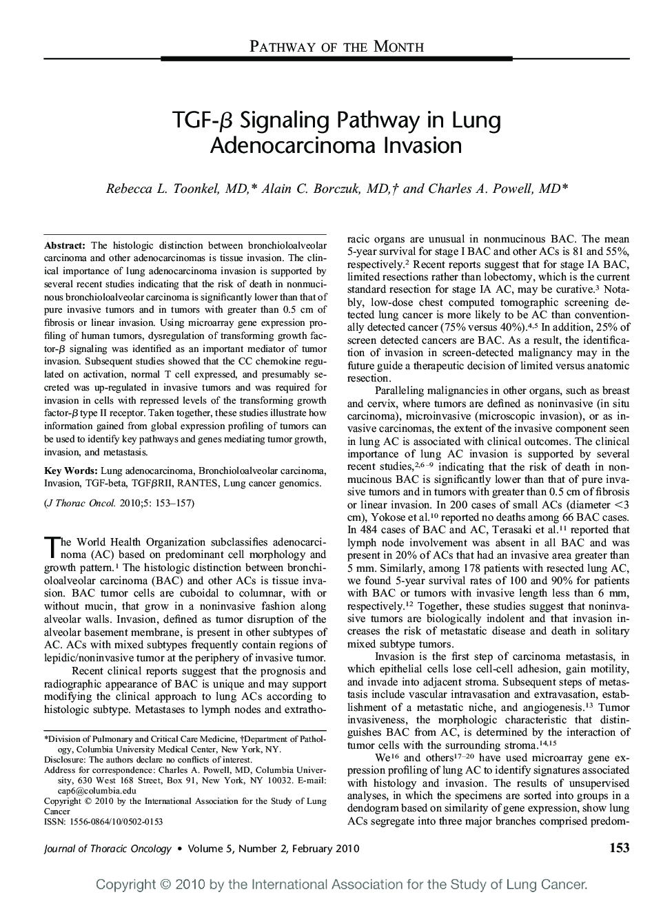 TGF-² Signaling Pathway in Lung Adenocarcinoma Invasion 