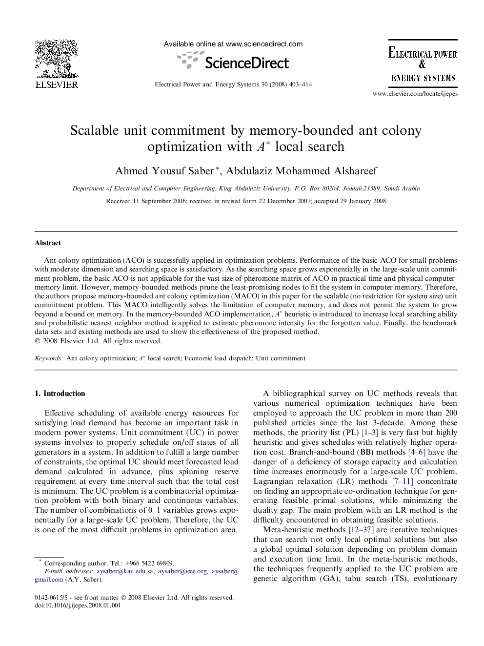 Scalable unit commitment by memory-bounded ant colony optimization with Aâ local search