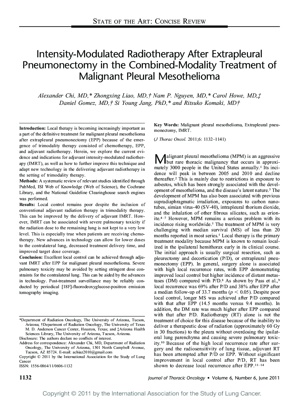 Intensity-Modulated Radiotherapy After Extrapleural Pneumonectomy in the Combined-Modality Treatment of Malignant Pleural Mesothelioma 