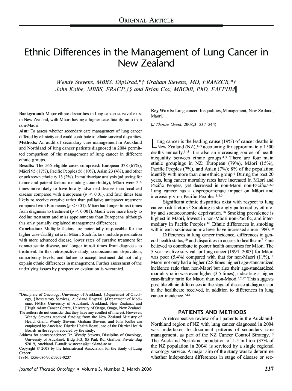 Ethnic Differences in the Management of Lung Cancer in New Zealand 
