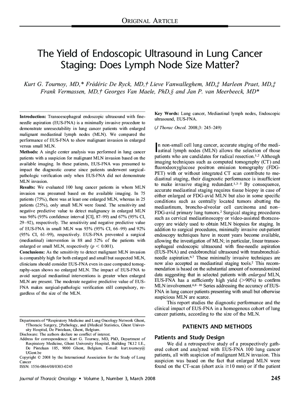 The Yield of Endoscopic Ultrasound in Lung Cancer Staging: Does Lymph Node Size Matter? 