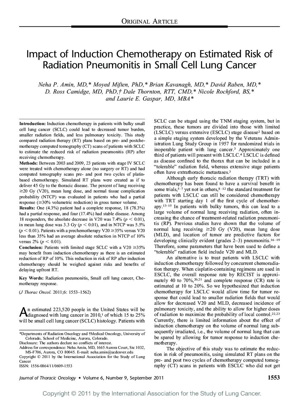 Impact of Induction Chemotherapy on Estimated Risk of Radiation Pneumonitis in Small Cell Lung Cancer 